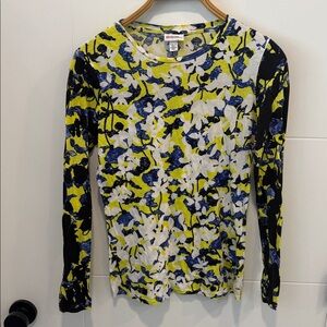Peter Pilotto Floral Long Sleeve Top in Yellow, Blue & White size XS